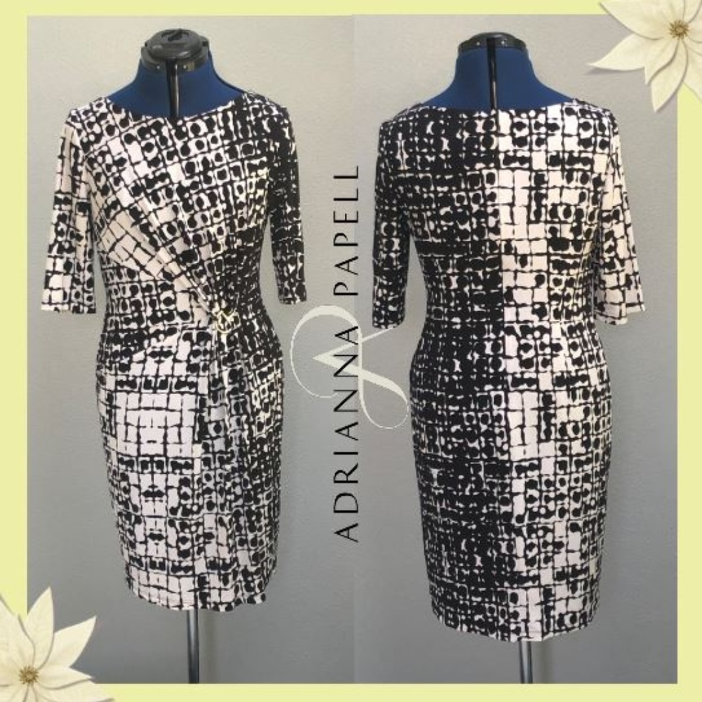 Robe Adrianna Papell Noire Et Blanche à Perles - Taille 8 (US) - Longueur Genou - Portée Une Fois, Très Bon état